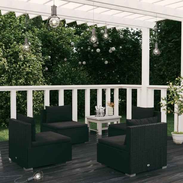 vidaXL 5 pcs conjunto lounge de jardim c/ almofadões vime PE preto