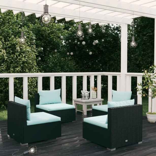 vidaXL 5 pcs conjunto lounge de jardim c/ almofadões vime PE preto