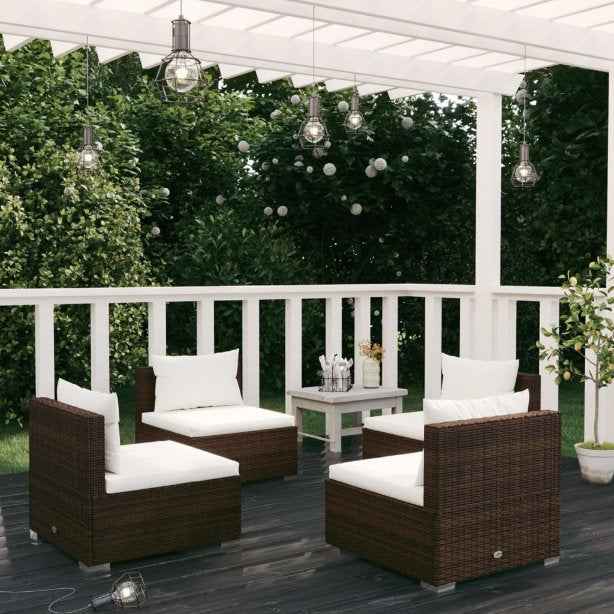 vidaXL 5 pcs conjunto lounge de jardim c/ almofadões vime PE preto