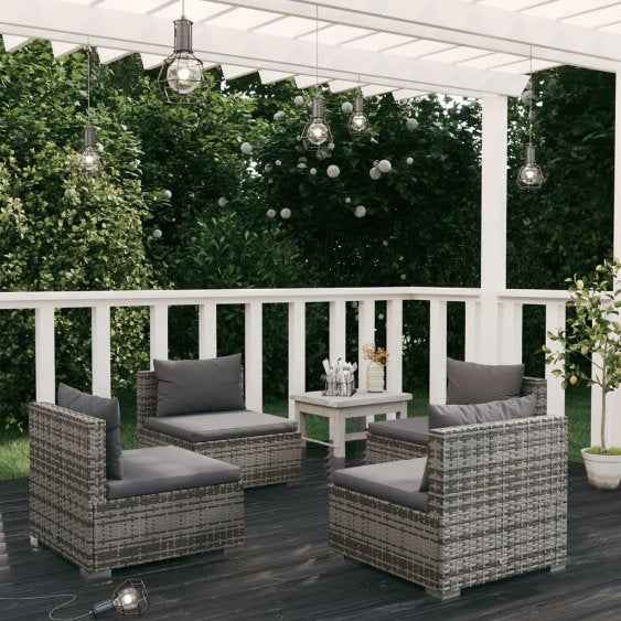 vidaXL 5 pcs conjunto lounge de jardim c/ almofadões vime PE preto