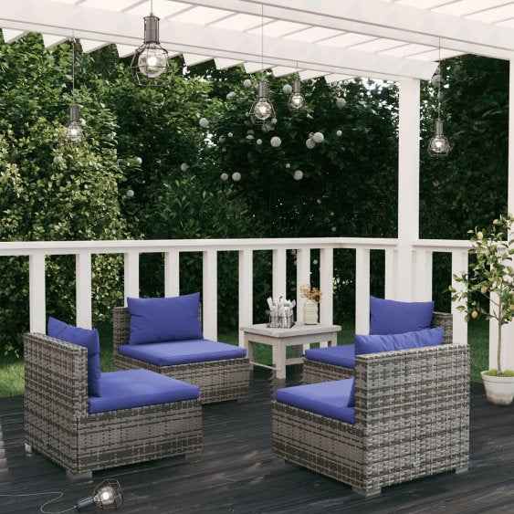 vidaXL 5 pcs conjunto lounge de jardim c/ almofadões vime PE preto