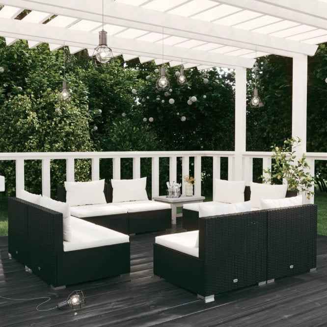 vidaXL 5 pcs conjunto lounge de jardim c/ almofadões vime PE preto