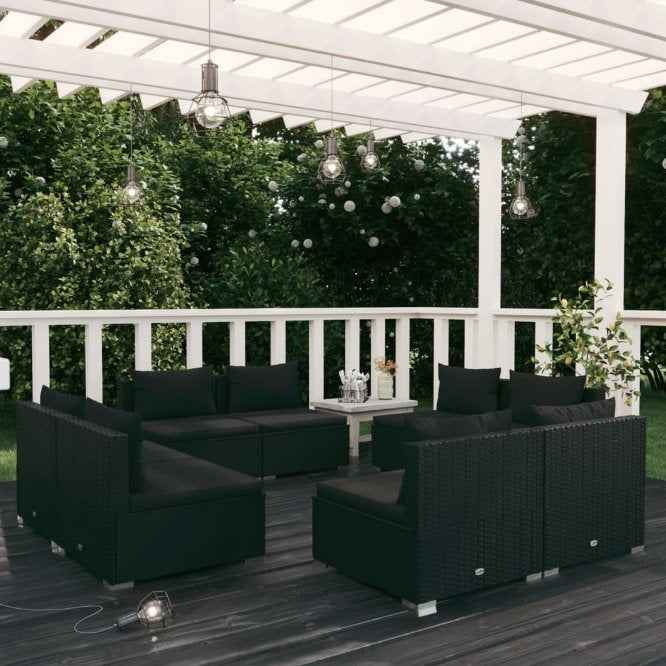 vidaXL 5 pcs conjunto lounge de jardim c/ almofadões vime PE preto