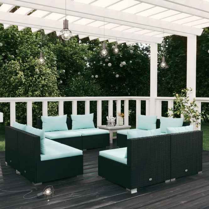vidaXL 5 pcs conjunto lounge de jardim c/ almofadões vime PE preto