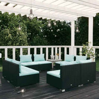 vidaXL 5 pcs conjunto lounge de jardim c/ almofadões vime PE preto