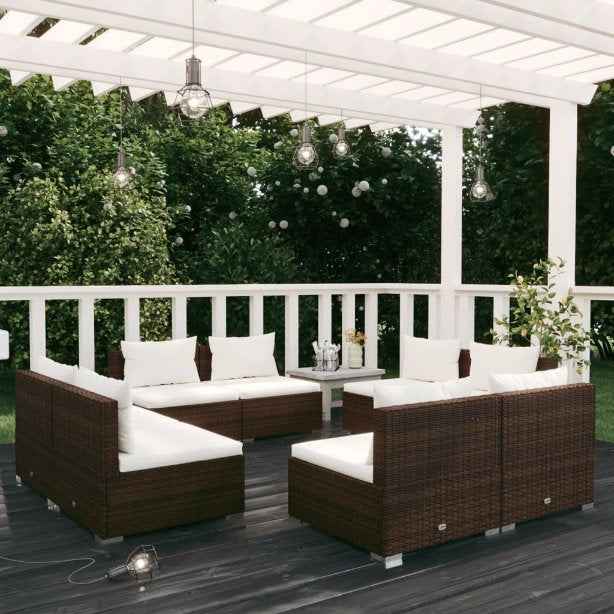 vidaXL 5 pcs conjunto lounge de jardim c/ almofadões vime PE preto