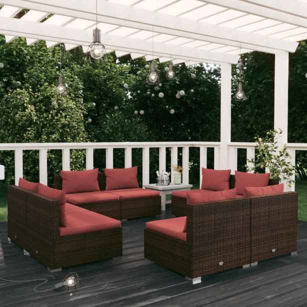 vidaXL 5 pcs conjunto lounge de jardim c/ almofadões vime PE preto