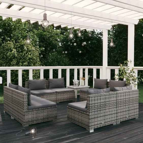 vidaXL 5 pcs conjunto lounge de jardim c/ almofadões vime PE preto