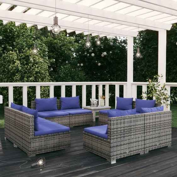 vidaXL 5 pcs conjunto lounge de jardim c/ almofadões vime PE preto