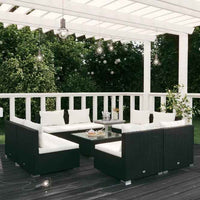 vidaXL 5 pcs conjunto lounge de jardim c/ almofadões vime PE preto