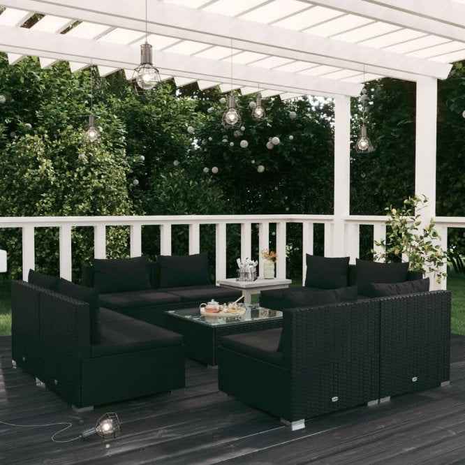 vidaXL 5 pcs conjunto lounge de jardim c/ almofadões vime PE preto