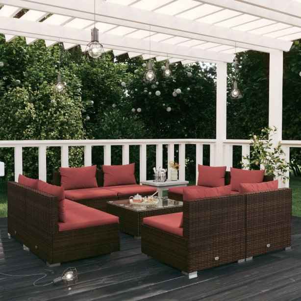 vidaXL 5 pcs conjunto lounge de jardim c/ almofadões vime PE preto