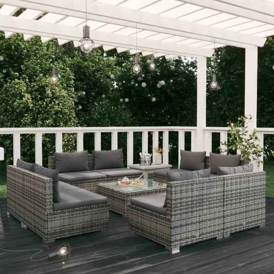 vidaXL 5 pcs conjunto lounge de jardim c/ almofadões vime PE preto