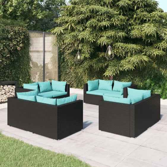 vidaXL 5 pcs conjunto lounge de jardim c/ almofadões vime PE preto