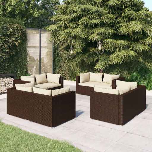 vidaXL 5 pcs conjunto lounge de jardim c/ almofadões vime PE preto