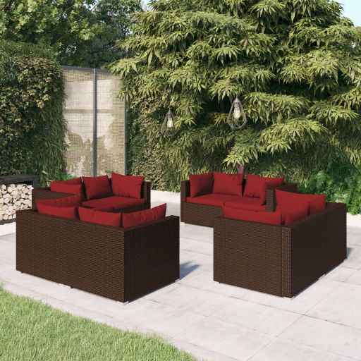 vidaXL 5 pcs conjunto lounge de jardim c/ almofadões vime PE preto