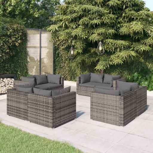 vidaXL 5 pcs conjunto lounge de jardim c/ almofadões vime PE preto