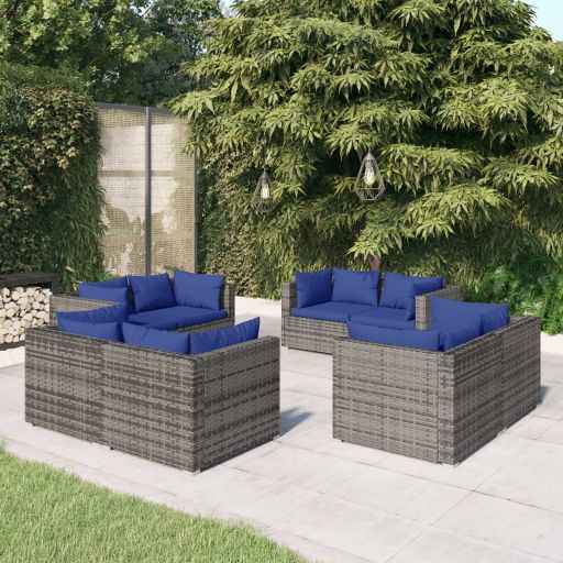 vidaXL 5 pcs conjunto lounge de jardim c/ almofadões vime PE preto