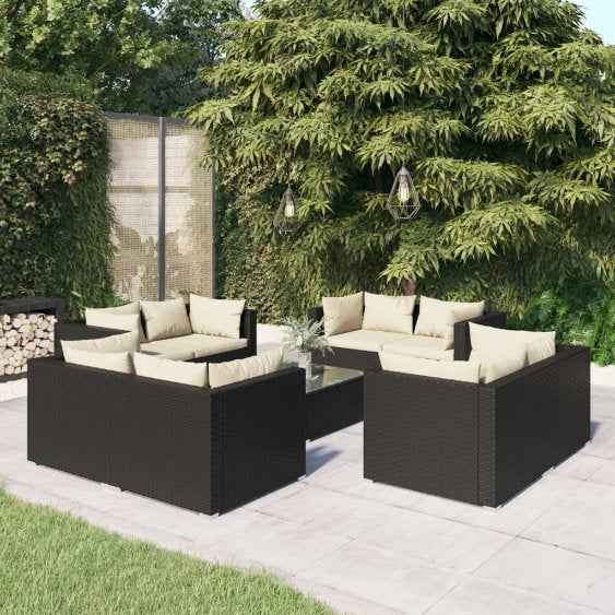 vidaXL 5 pcs conjunto lounge de jardim c/ almofadões vime PE preto
