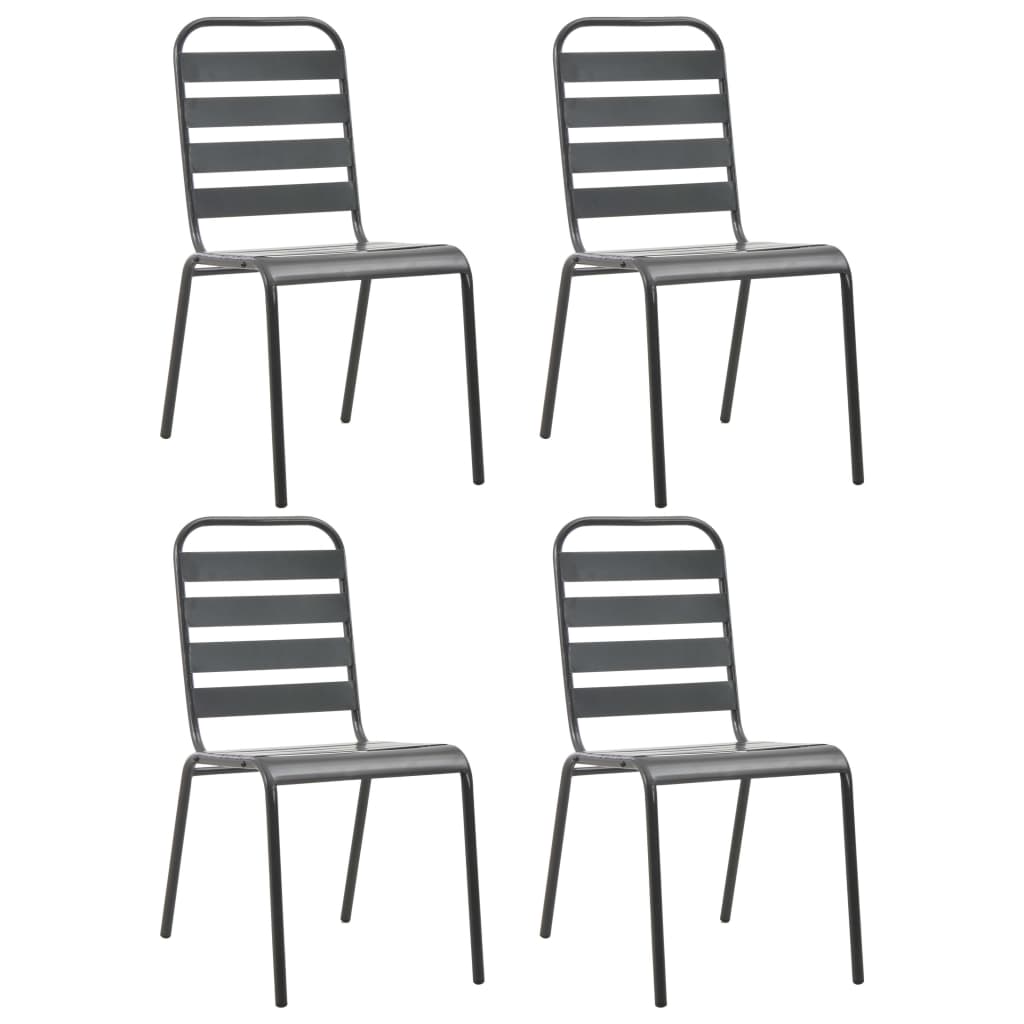 vidaXL Cadeiras de jardim design ripado 4 pcs aço cinzento-escuro