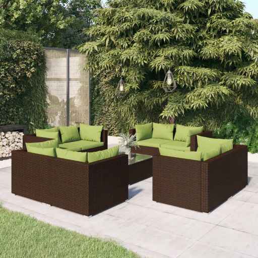 vidaXL 5 pcs conjunto lounge de jardim c/ almofadões vime PE preto