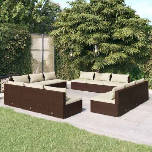 vidaXL 5 pcs conjunto lounge de jardim c/ almofadões vime PE preto