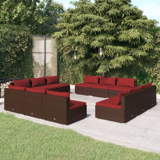 vidaXL 5 pcs conjunto lounge jardim c/ almofadões vime PE castanho
