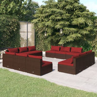 vidaXL 5 pcs conjunto lounge jardim c/ almofadões vime PE castanho