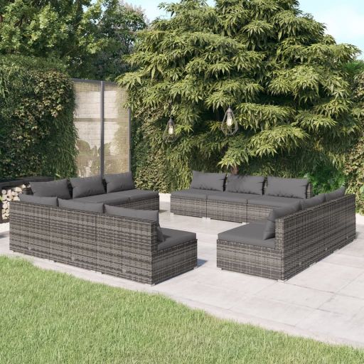 vidaXL 5 pcs conjunto lounge jardim c/ almofadões vime PE castanho