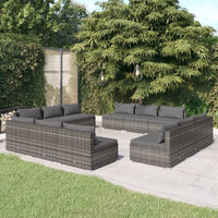 vidaXL 5 pcs conjunto lounge jardim c/ almofadões vime PE castanho