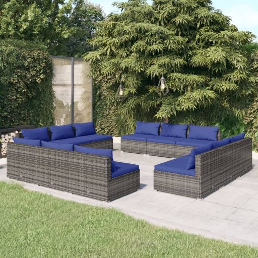 vidaXL 5 pcs conjunto lounge jardim c/ almofadões vime PE castanho