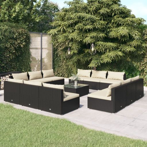 vidaXL 5 pcs conjunto lounge jardim c/ almofadões vime PE castanho