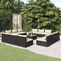 vidaXL 5 pcs conjunto lounge jardim c/ almofadões vime PE castanho
