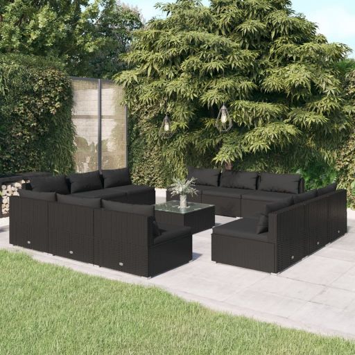vidaXL 5 pcs conjunto lounge jardim c/ almofadões vime PE castanho