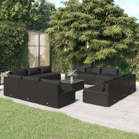 vidaXL 5 pcs conjunto lounge jardim c/ almofadões vime PE castanho