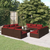 vidaXL 5 pcs conjunto lounge jardim c/ almofadões vime PE castanho