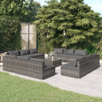 vidaXL 5 pcs conjunto lounge jardim c/ almofadões vime PE castanho