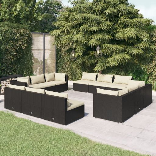 vidaXL 5 pcs conjunto lounge jardim c/ almofadões vime PE castanho