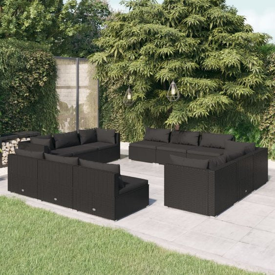 vidaXL 5 pcs conjunto lounge jardim c/ almofadões vime PE castanho