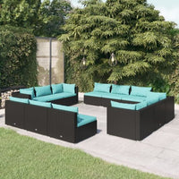 vidaXL 5 pcs conjunto lounge jardim c/ almofadões vime PE castanho