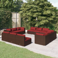 vidaXL 5 pcs conjunto lounge jardim c/ almofadões vime PE castanho