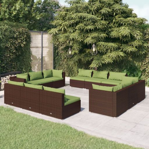 vidaXL 5 pcs conjunto lounge jardim c/ almofadões vime PE castanho
