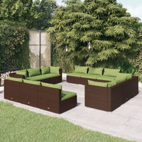 vidaXL 5 pcs conjunto lounge jardim c/ almofadões vime PE castanho