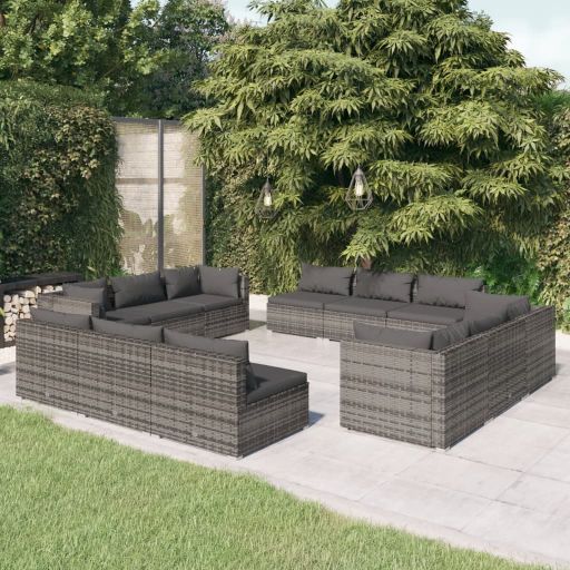 vidaXL 5 pcs conjunto lounge jardim c/ almofadões vime PE castanho