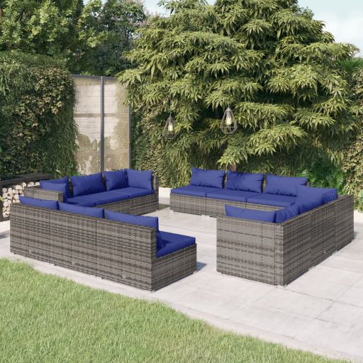 vidaXL 5 pcs conjunto lounge jardim c/ almofadões vime PE castanho