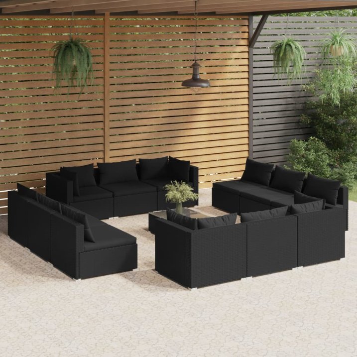 vidaXL 5 pcs conjunto lounge jardim c/ almofadões vime PE castanho