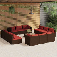 vidaXL 5 pcs conjunto lounge jardim c/ almofadões vime PE castanho