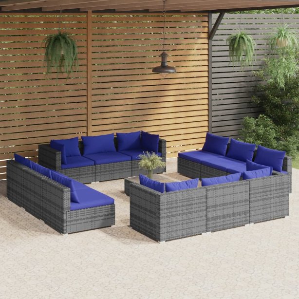 vidaXL 5 pcs conjunto lounge jardim c/ almofadões vime PE castanho