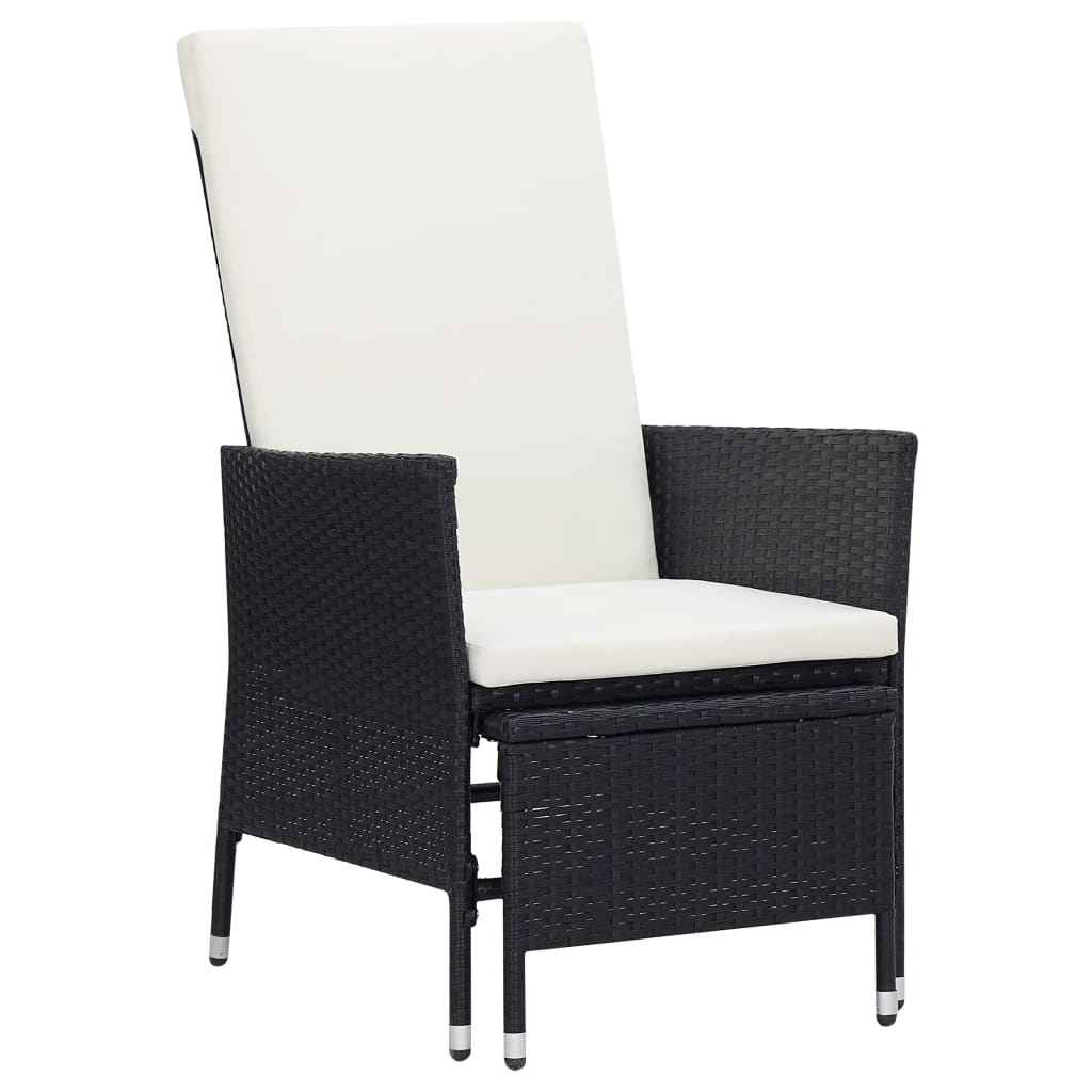 vidaXL Cadeira de jardim reclinável com almofadões vime PE preto
