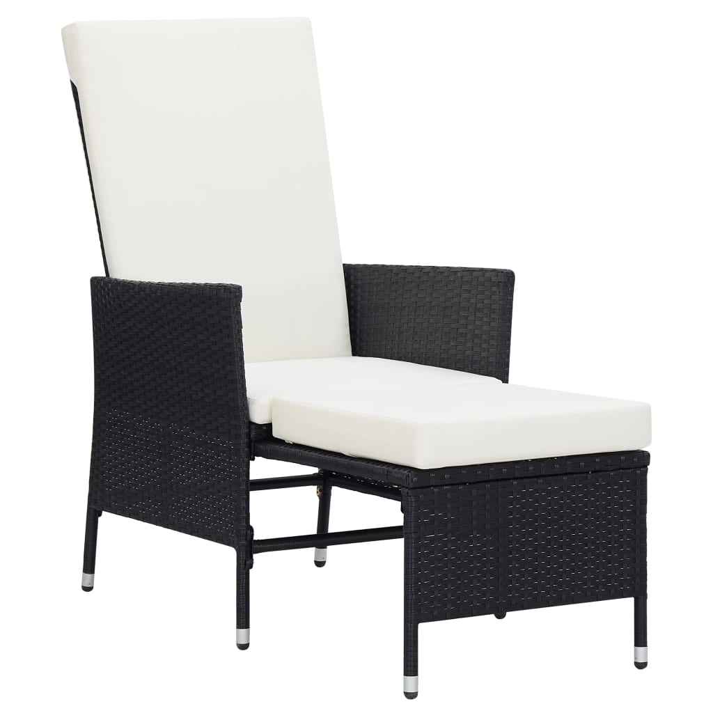 vidaXL Cadeira de jardim reclinável com almofadões vime PE preto